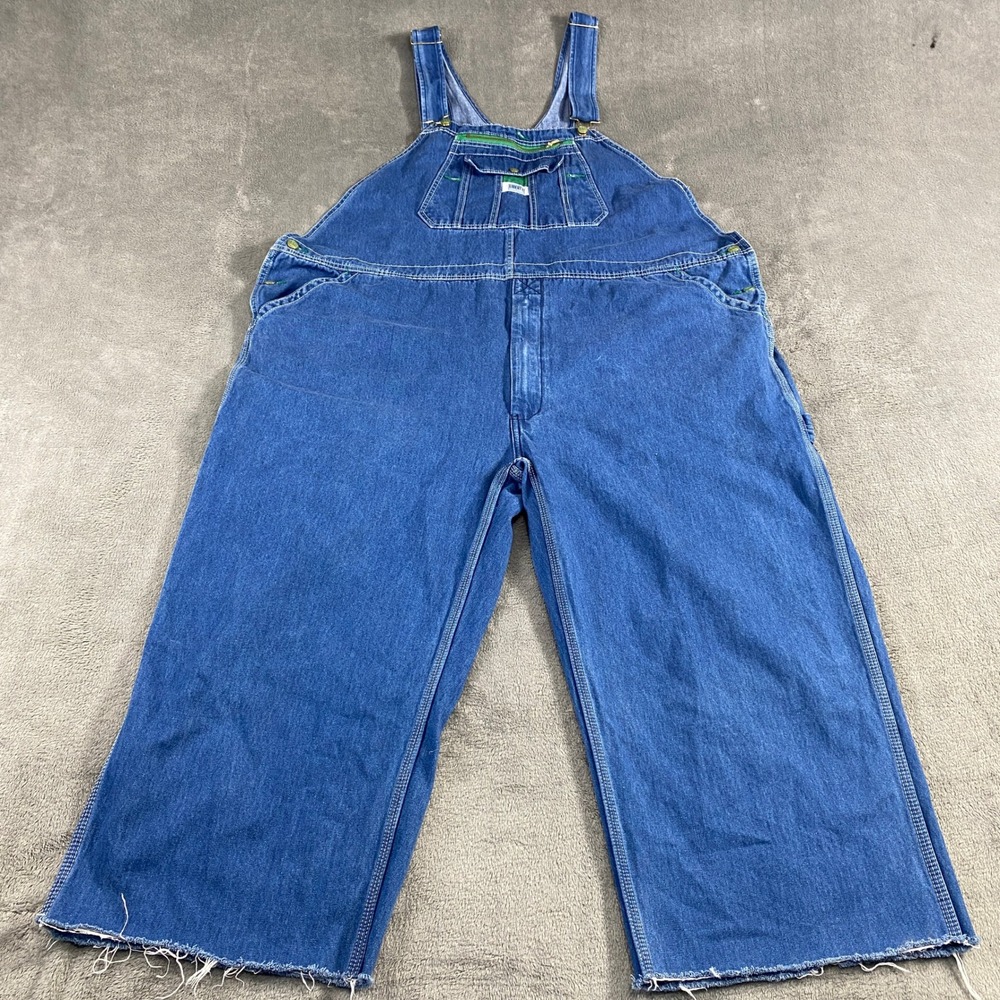 Liberty Overalls Denim 50x32 Blue Carpenter Bib Pants‎ Raw Hem Workwear Style